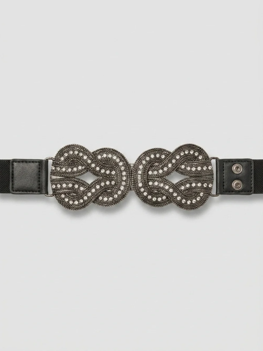 Black Elastic Stretch Belt Double Knot Rhinestones
